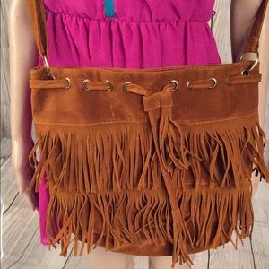 Suede fringe cross body purse